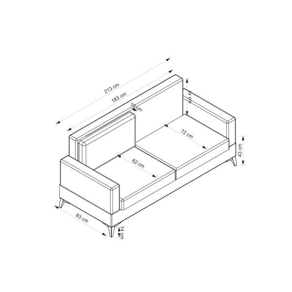 Elina 3'Lü Koltuk - Siyah Ayak
