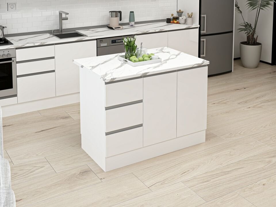 Alvinka 120 Cm Hg_J Ada Mutfak Dolabı Beyaz Beyaz Mdf