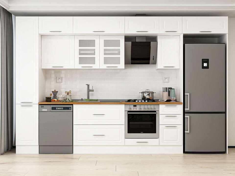 Alvinka 360X240 Cm Klasik Mebran Mutfak Dolabı Mbb-E80B40S40-3 Mebran | Beyaz - Mdf