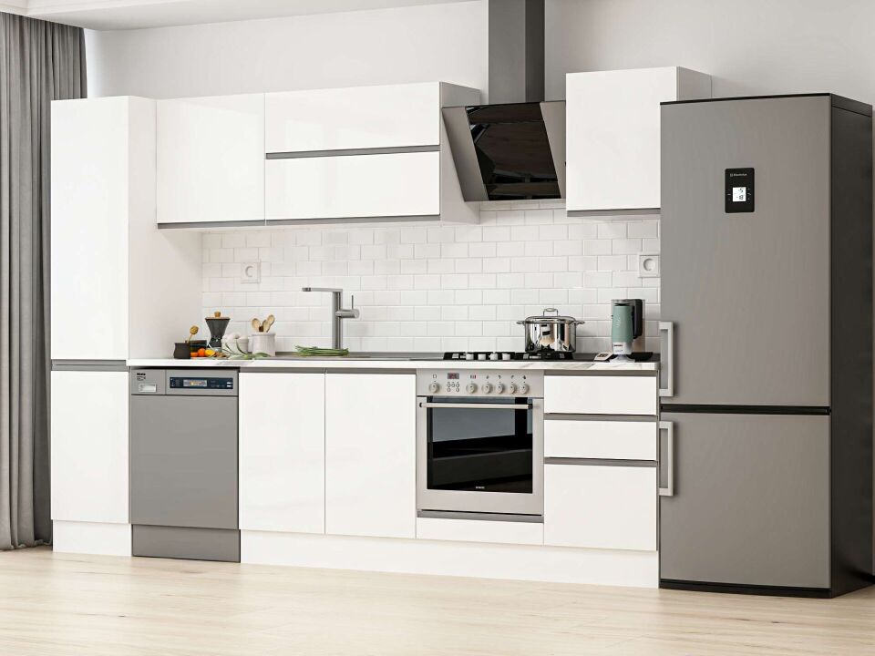 Alvinka 305X210 Cm High Gloss Mutfak Dolabı Mb-E90B45S50-2 High Gloss | Beyaz - Suntalam