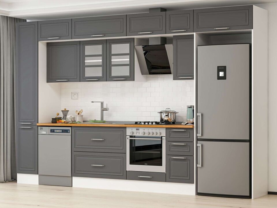 Alvinka 360X240 Cm Klasik Mebran Mutfak Dolabı Mbb-E80B40S40-3 Mebran | Antrasit - Mdf