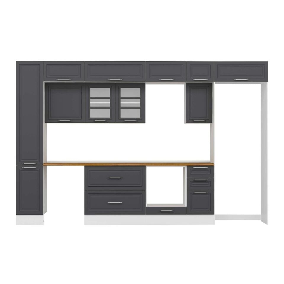 Alvinka 360X240 Cm Klasik Mebran Mutfak Dolabı Mbb-E80B40S40-3 Mebran | Antrasit - Mdf
