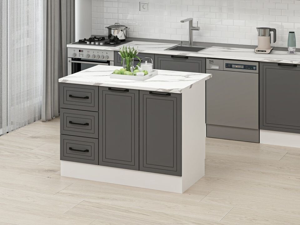 Alvinka 120 Cm Mbr_A Ada Mutfak Dolabı Beyaz Antrasit Mdf