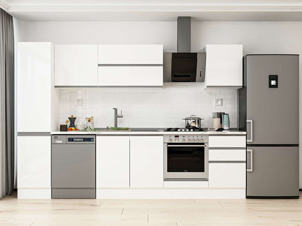 Alvinka 305X210 Cm High Gloss Mutfak Dolabı Mb-E90B45S50-2 High Gloss | Beyaz - Mdf