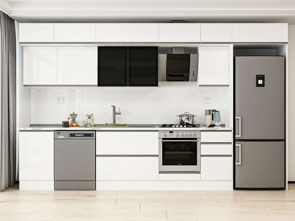 Alvinka 375X240 Cm High Gloss Mutfak Dolabı Mb-E80S50S45-3 High Gloss | Beyaz - Mdf