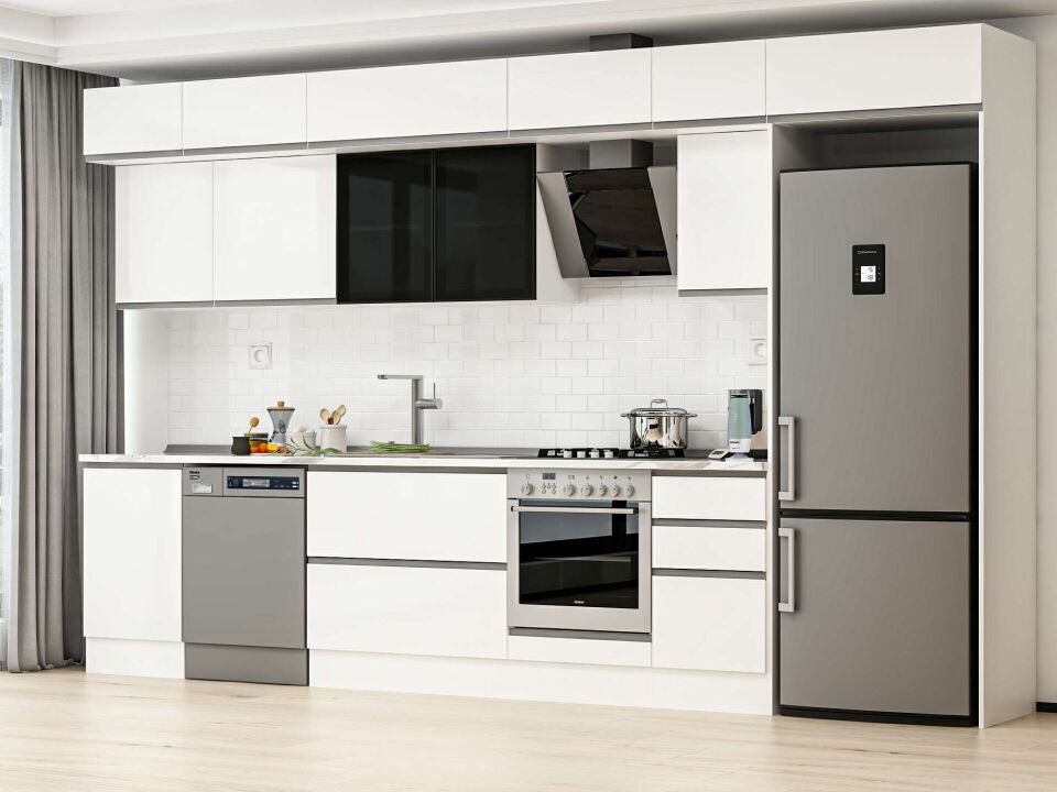 Alvinka 375X240 Cm High Gloss Mutfak Dolabı Mb-E80S50S45-3 High Gloss | Beyaz - Mdf