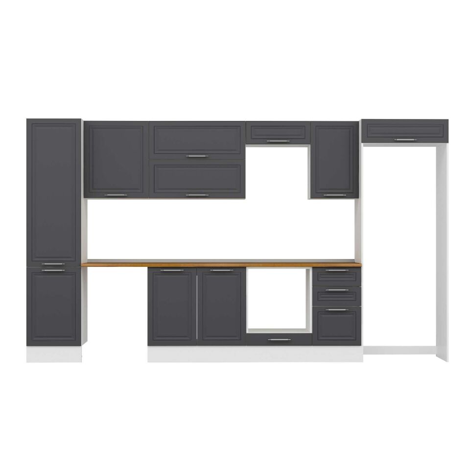 Alvinka 375X222 Cm Klasik Mebran Mutfak Dolabı Mbb-E80B50S45-2 Mebran | Antrasit - Suntalam
