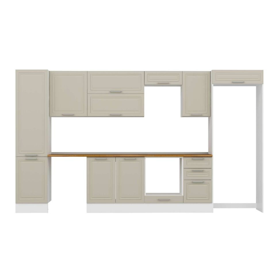 Alvinka 375X222 Cm Klasik Mebran Mutfak Dolabı Mbb-E80B50S45-2 Mebran | Kumtaşı - Suntalam