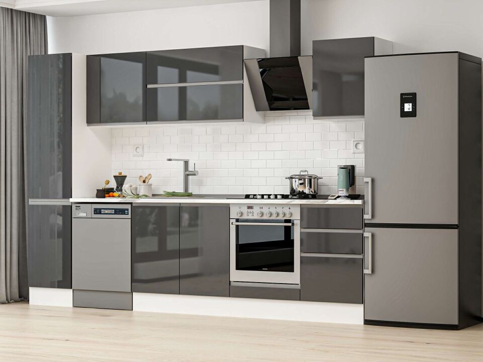 Alvinka 305X210 Cm High Gloss Mutfak Dolabı Mb-E90B45S50-2 High Gloss | Antrasit - Mdf