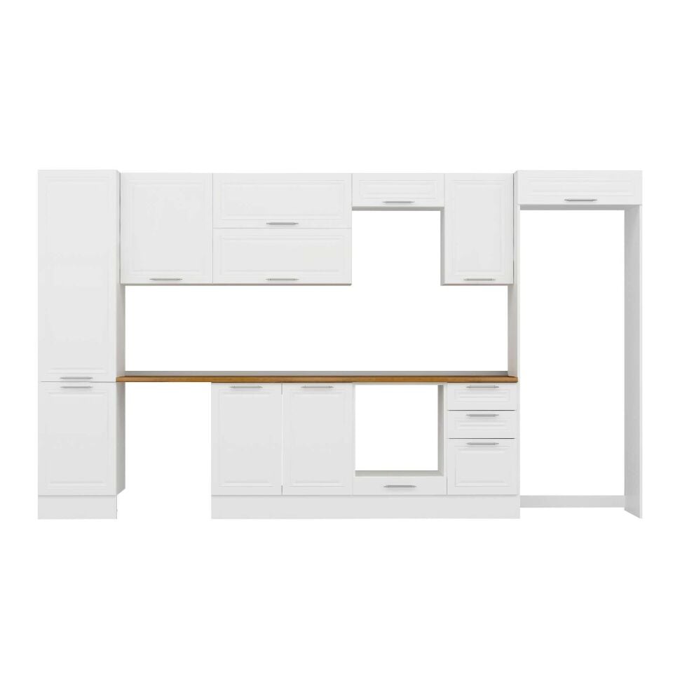 Alvinka 375X222 Cm Klasik Mebran Mutfak Dolabı Mbb-E80B50S45-2 Mebran | Beyaz - Mdf