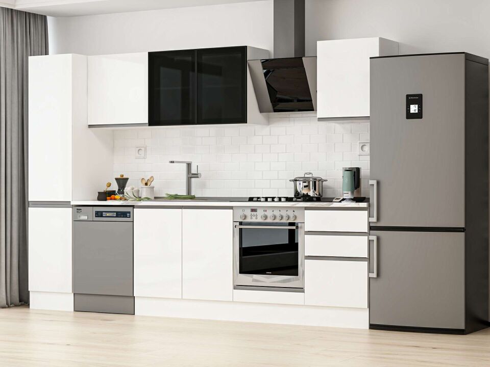 Alvinka 305X210 Cm High Gloss Mutfak Dolabı Mb-E90B45S50-3 High Gloss | Beyaz - Suntalam