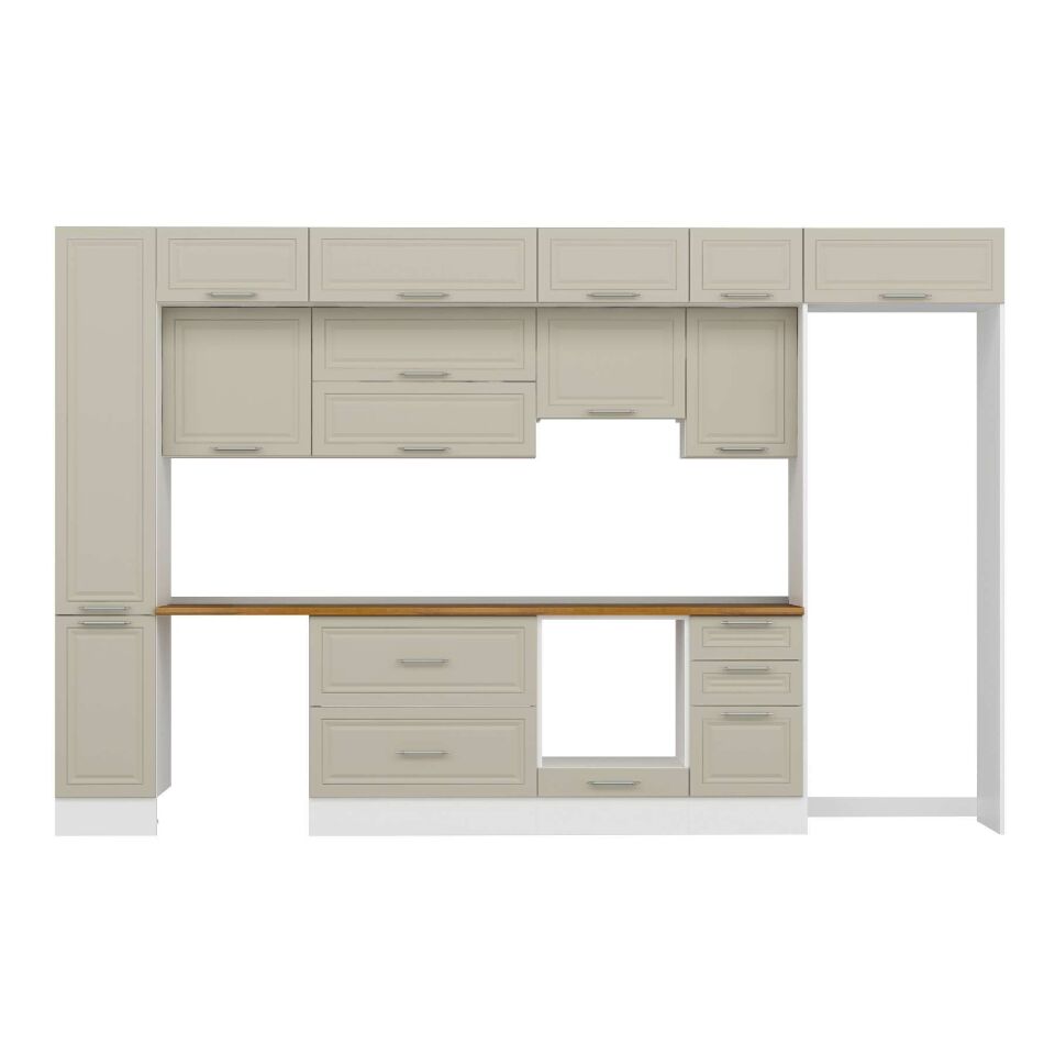 Alvinka 365X240 Cm Klasik Mebran Mutfak Dolabı Mbb-E80B40S45-1 Mebran | Kumtaşı - Suntalam