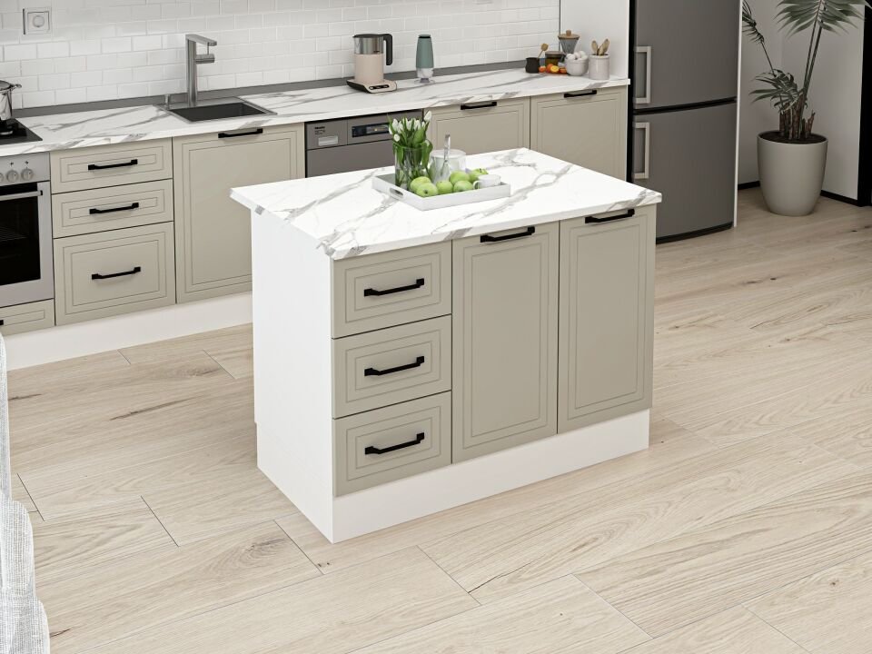 Alvinka 120 Cm Mbr_A Ada Mutfak Dolabı Beyaz Kumtaşı Mdf
