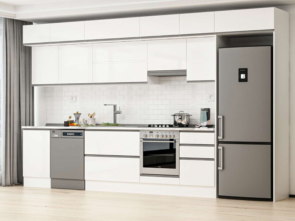 Alvinka 380X240 Cm High Gloss Mutfak Dolabı Mb-E80S50S50-1 High Gloss | Beyaz - Mdf