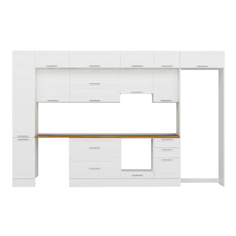 Alvinka 365X240 Cm Klasik Mebran Mutfak Dolabı Mbb-E80B40S45-1 Mebran | Beyaz - Mdf
