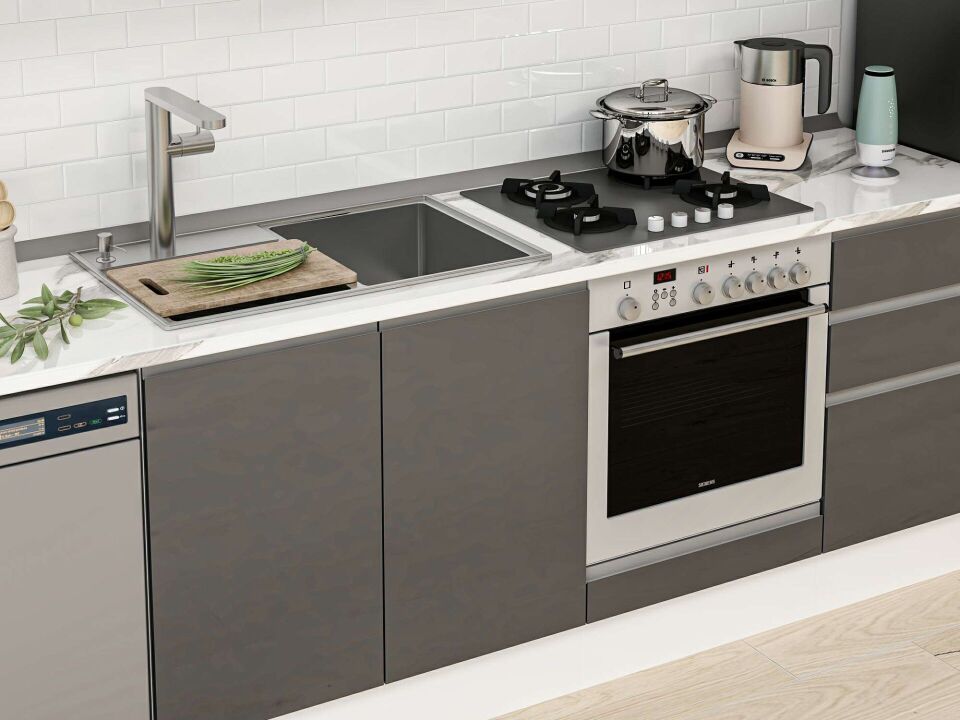 Alvinka 305X210 Cm High Gloss Mutfak Dolabı Mb-E90B45S50-3 High Gloss | Antrasit - Suntalam