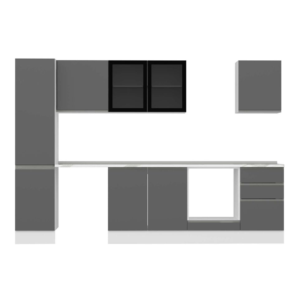 Alvinka 305X210 Cm High Gloss Mutfak Dolabı Mb-E90B45S50-3 High Gloss | Antrasit - Suntalam