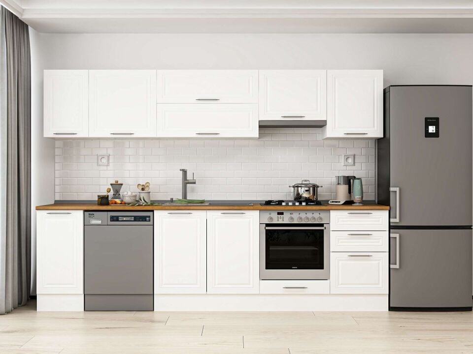 Alvinka 300X210 Cm Klasik Mebran Mutfak Dolabı M-E90S40S50-1 Mebran | Beyaz - Mdf