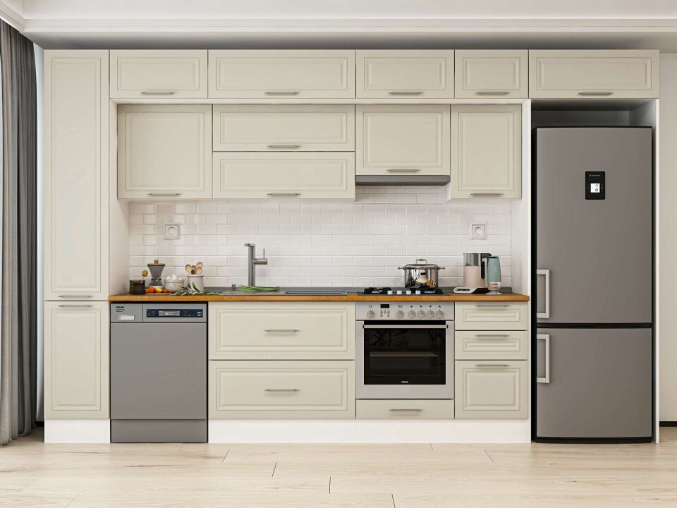 Alvinka 365X240 Cm Klasik Mebran Mutfak Dolabı Mbb-E80B40S45-1 Mebran | Kumtaşı - Mdf