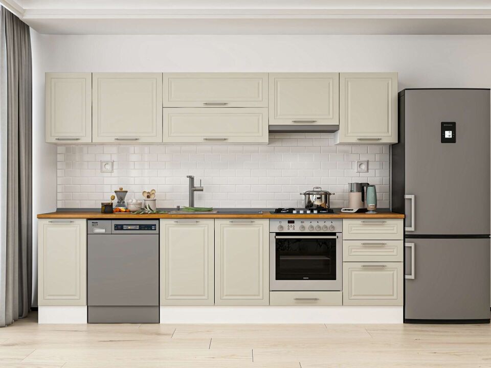 Alvinka 300X210 Cm Klasik Mebran Mutfak Dolabı M-E90S40S50-1 Mebran | Kumtaşı - Mdf