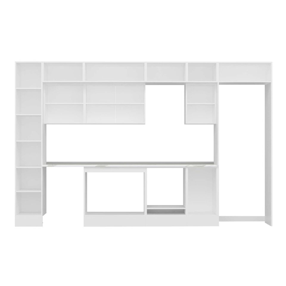 Alvinka 365X240 Cm Klasik Mebran Mutfak Dolabı Mbb-E80B40S45-2 Mebran | Beyaz - Mdf