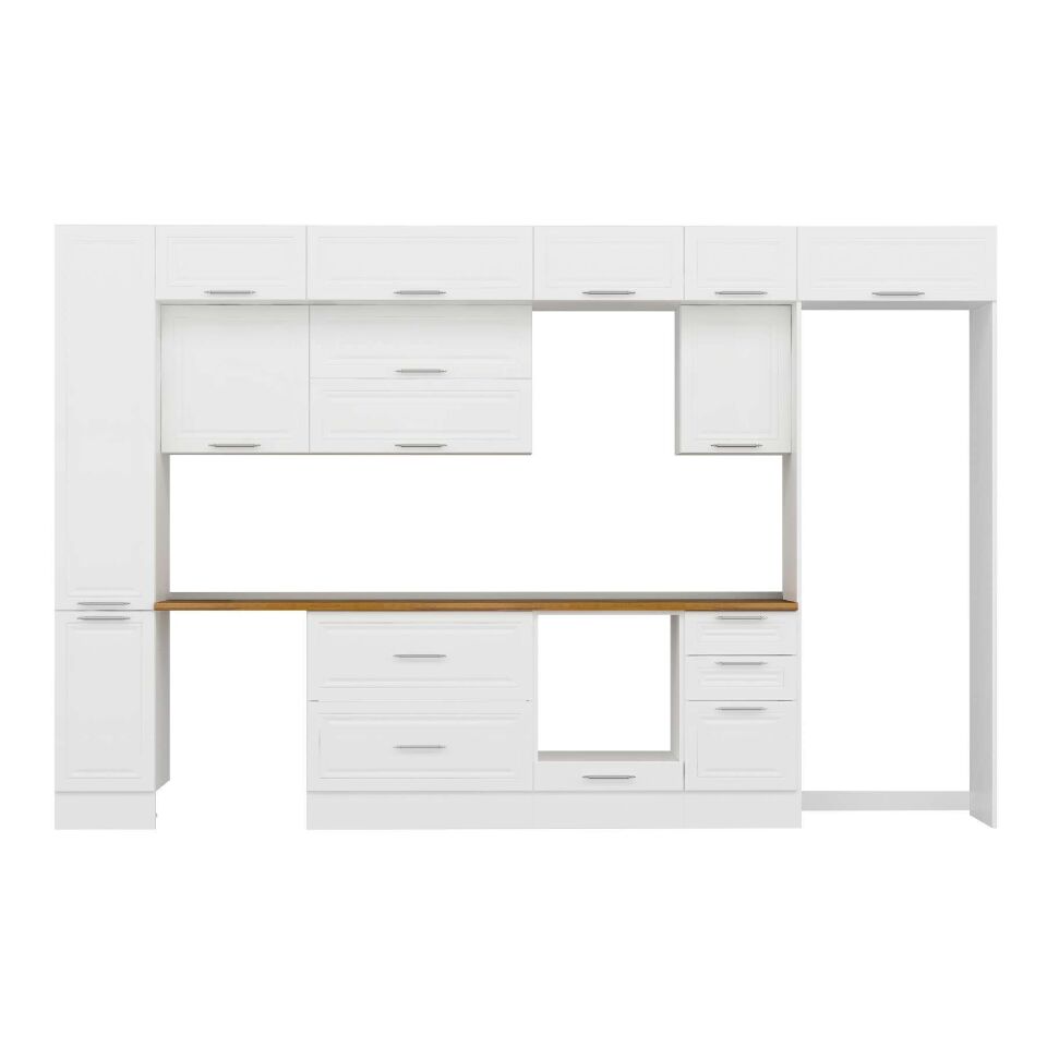 Alvinka 365X240 Cm Klasik Mebran Mutfak Dolabı Mbb-E80B40S45-2 Mebran | Beyaz - Mdf