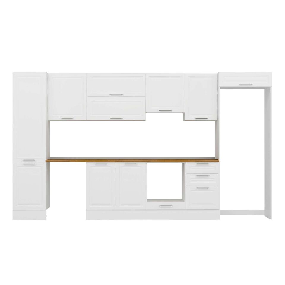 Alvinka 380X222 Cm Klasik Mebran Mutfak Dolabı Mbb-E80B50S50-1 Mebran | Beyaz - Suntalam
