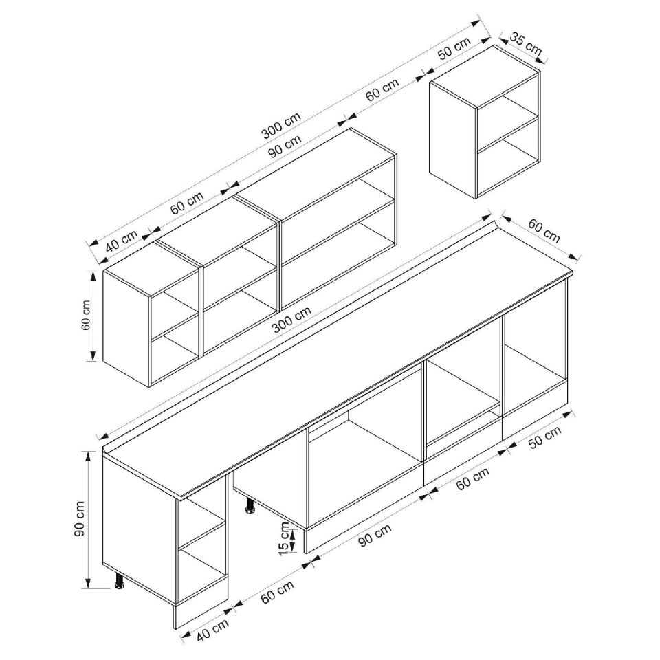 Alvinka 300X210 Cm Klasik Mebran Mutfak Dolabı M-E90S40S50-2 Mebran | Kumtaşı - Suntalam