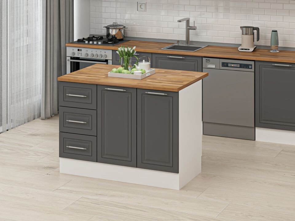 Alvinka 120 Cm Mbr_C Ada Mutfak Dolabı Beyaz Antrasit Mdf