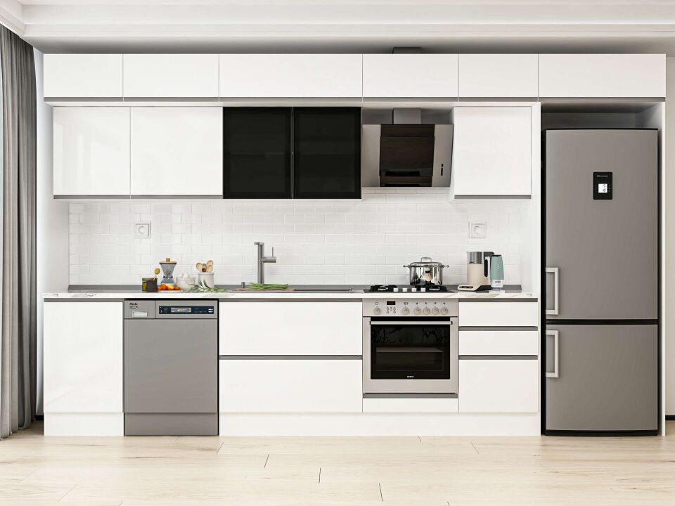 Alvinka 380X240 Cm High Gloss Mutfak Dolabı Mb-E80S50S50-3 High Gloss | Beyaz - Mdf