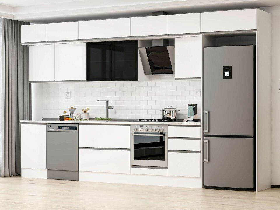 Alvinka 380X240 Cm High Gloss Mutfak Dolabı Mb-E80S50S50-3 High Gloss | Beyaz - Mdf