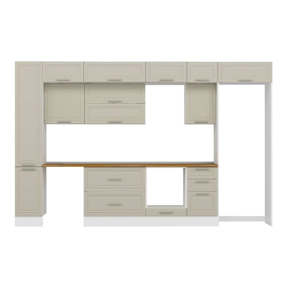 Alvinka 365X240 Cm Klasik Mebran Mutfak Dolabı Mbb-E80B40S45-2 Mebran | Kumtaşı - Mdf
