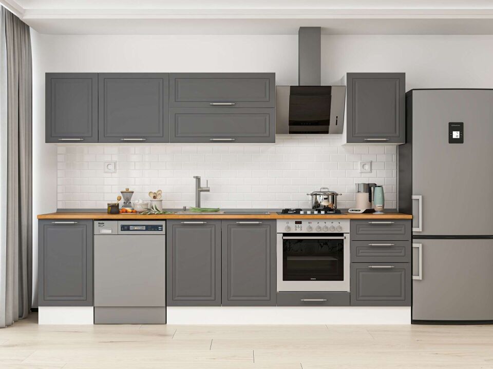 Alvinka 300X210 Cm Klasik Mebran Mutfak Dolabı M-E90S40S50-2 Mebran | Antrasit - Mdf