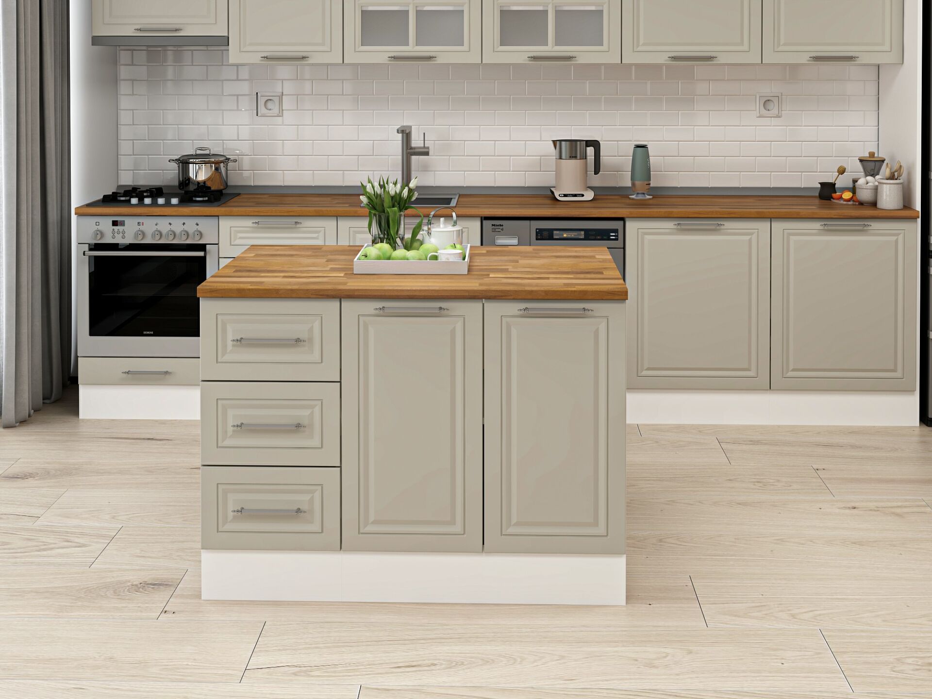 Alvinka 120 Cm Mbr_C Ada Mutfak Dolabı Beyaz Kumtaşı Suntalam