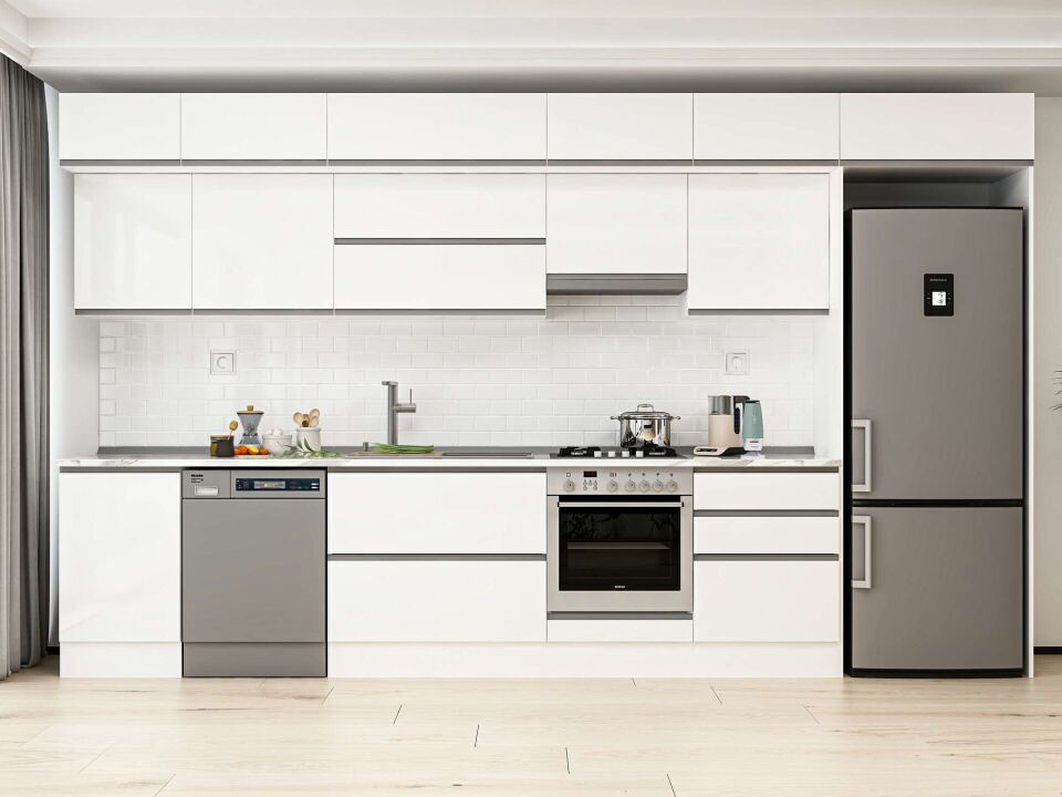 Alvinka 390X240 Cm High Gloss Mutfak Dolabı Mb-E80S50S60-1 High Gloss | Beyaz - Mdf