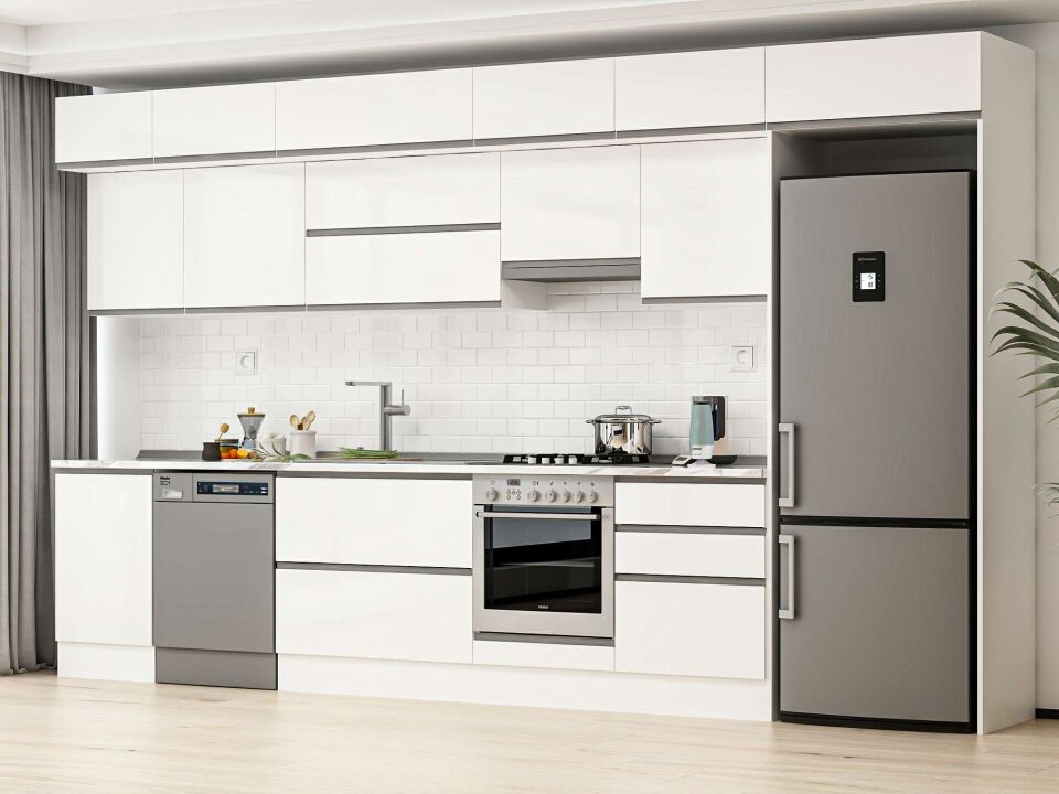 Alvinka 390X240 Cm High Gloss Mutfak Dolabı Mb-E80S50S60-1 High Gloss | Beyaz - Mdf