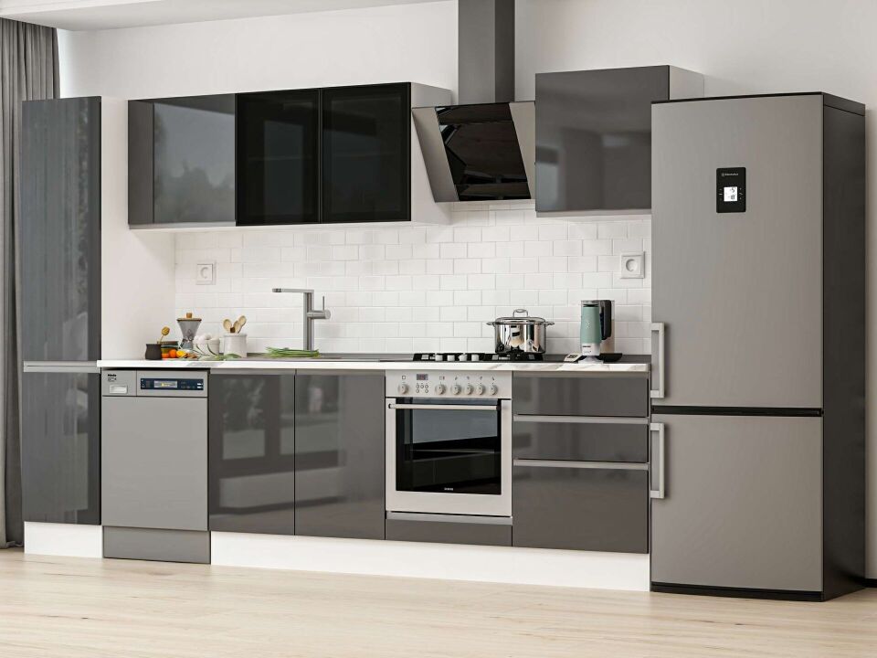 Alvinka 315X210 Cm High Gloss Mutfak Dolabı Mb-E90B45S60-3 High Gloss | Antrasit - Suntalam