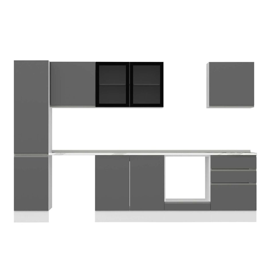 Alvinka 315X210 Cm High Gloss Mutfak Dolabı Mb-E90B45S60-3 High Gloss | Antrasit - Suntalam