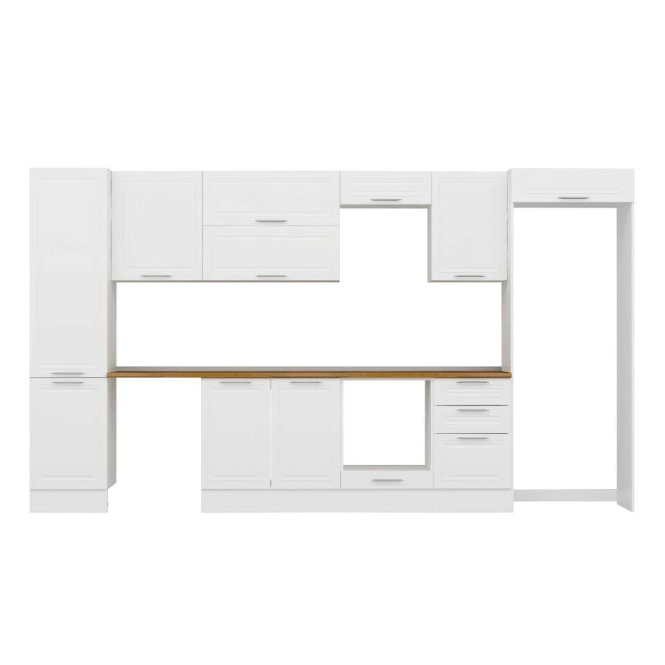 Alvinka 380X222 Cm Klasik Mebran Mutfak Dolabı Mbb-E80B50S50-2 Mebran | Beyaz - Suntalam