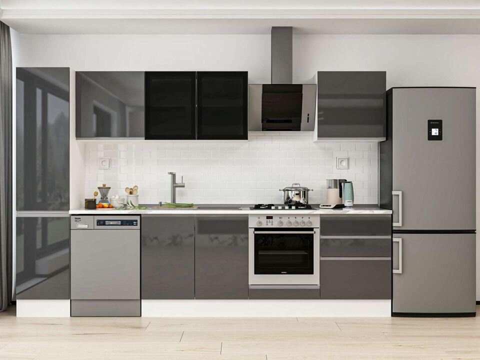 Alvinka 315X210 Cm High Gloss Mutfak Dolabı Mb-E90B45S60-3 High Gloss | Antrasit - Mdf