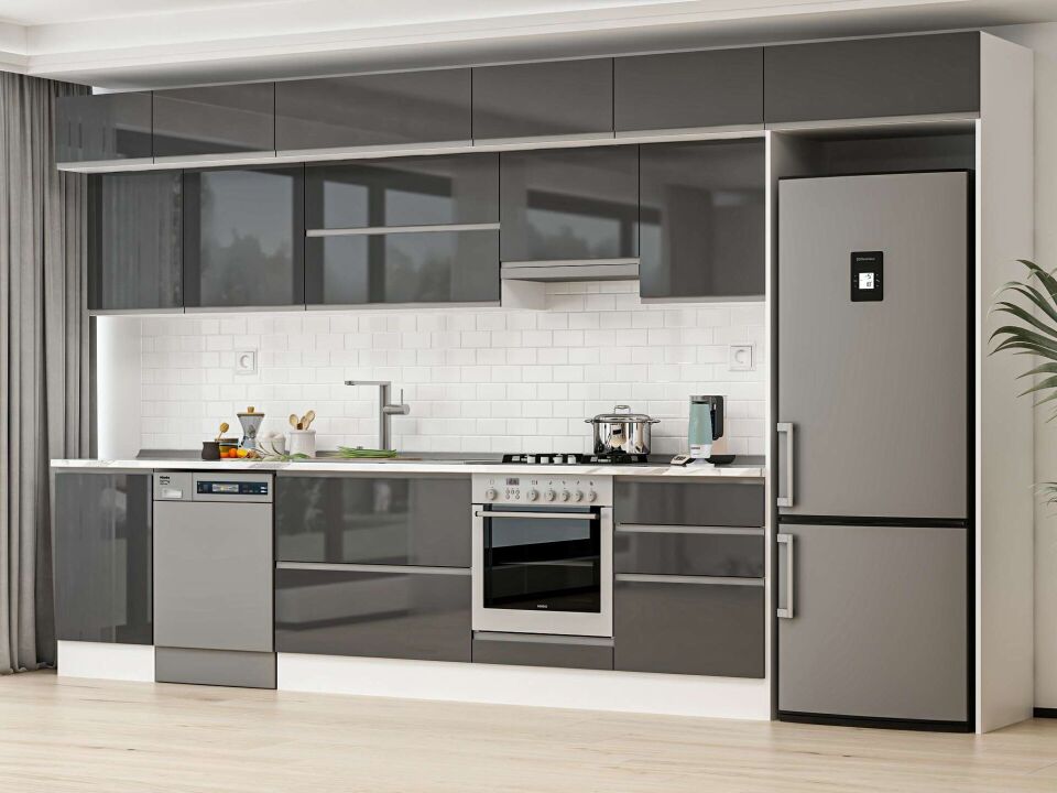 Alvinka 390X240 Cm High Gloss Mutfak Dolabı Mb-E80S50S60-1 High Gloss | Antrasit - Mdf