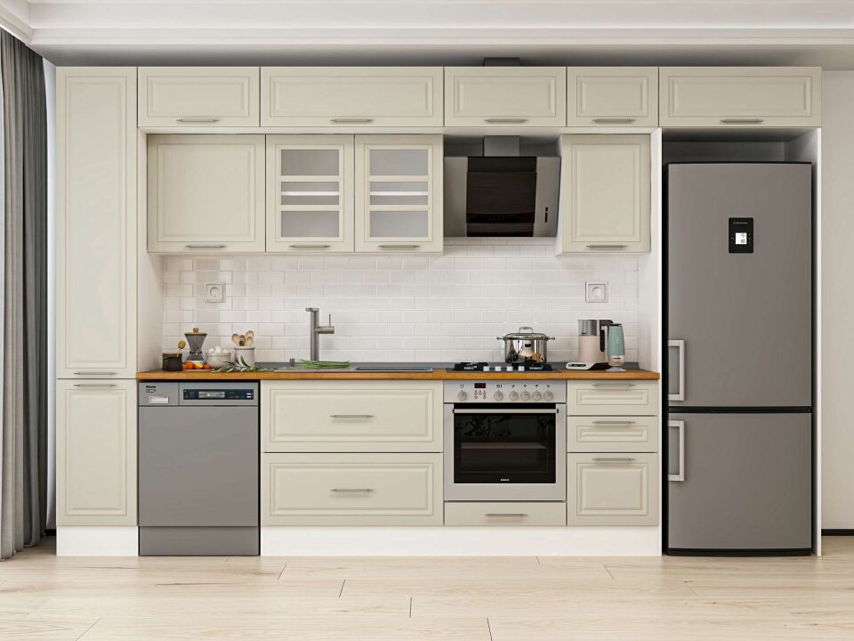 Alvinka 365X240 Cm Klasik Mebran Mutfak Dolabı Mbb-E80B40S45-3 Mebran | Kumtaşı - Mdf