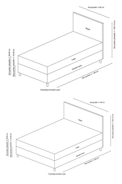 Motya Baza Başlık Seti - Antrasit 140x200
