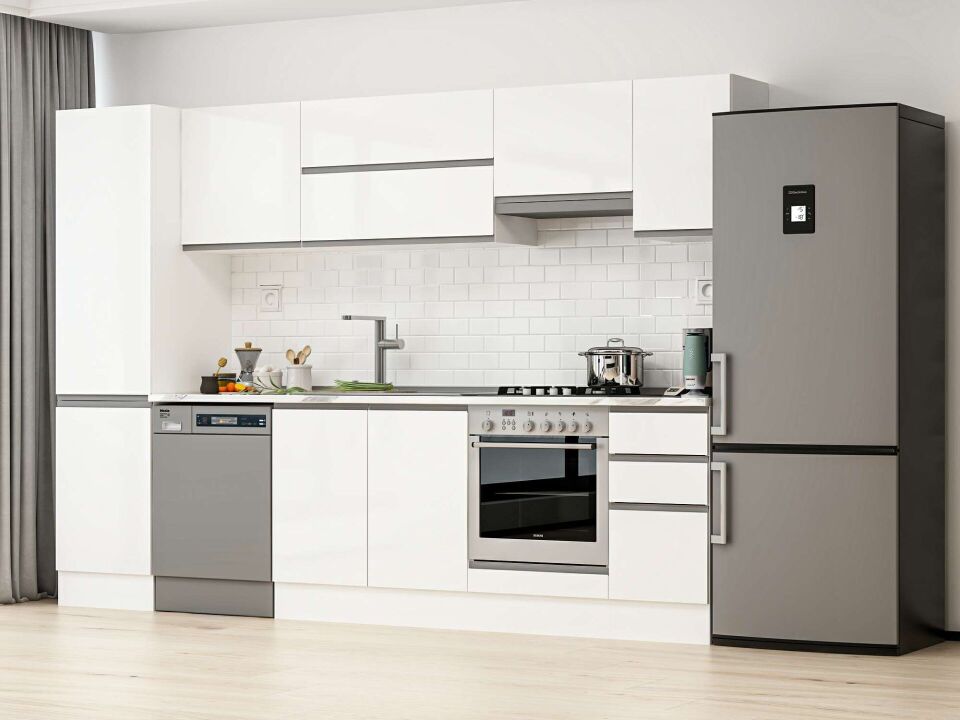 Alvinka 300X210 Cm High Gloss Mutfak Dolabı Mb-E90B50S40-1 High Gloss | Beyaz - Suntalam