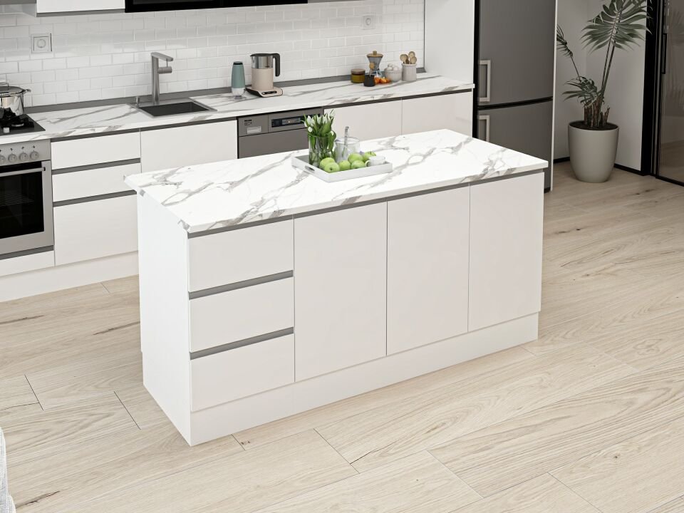 Alvinka 180 Cm Hg_J Ada Mutfak Dolabı Beyaz Beyaz Mdf