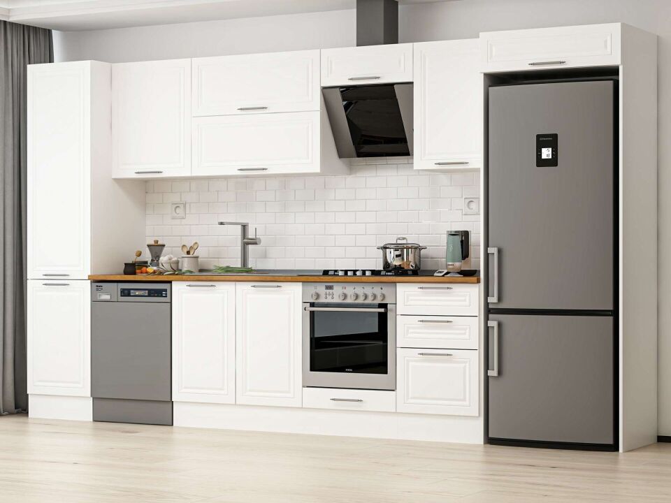Alvinka 380X222 Cm Klasik Mebran Mutfak Dolabı Mbb-E80B50S50-2 Mebran | Beyaz - Mdf