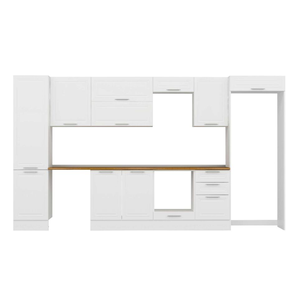 Alvinka 380X222 Cm Klasik Mebran Mutfak Dolabı Mbb-E80B50S50-2 Mebran | Beyaz - Mdf