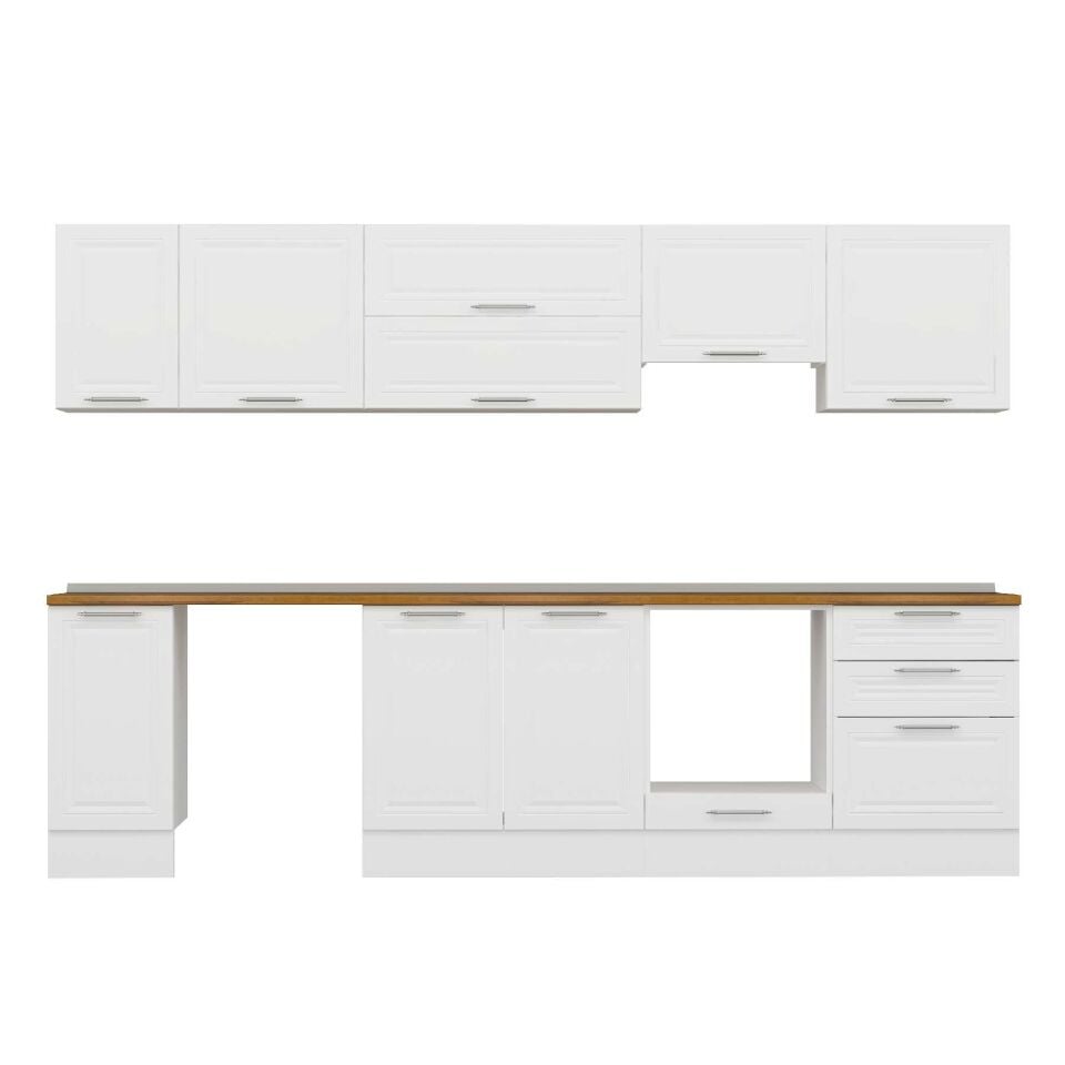 Alvinka 310X210 Cm Klasik Mebran Mutfak Dolabı M-E90S40S60-1 Mebran | Beyaz - Suntalam