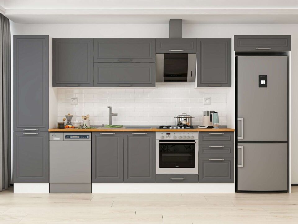 Alvinka 380X222 Cm Klasik Mebran Mutfak Dolabı Mbb-E80B50S50-2 Mebran | Antrasit - Mdf