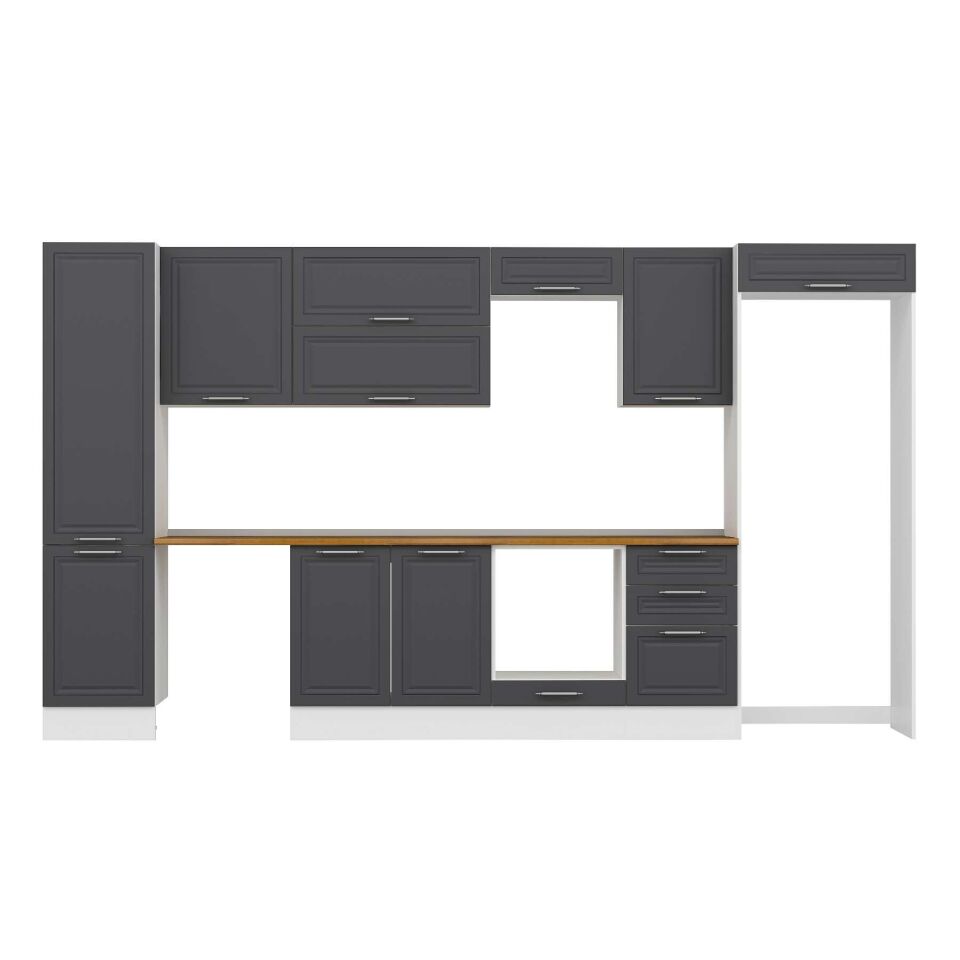Alvinka 380X222 Cm Klasik Mebran Mutfak Dolabı Mbb-E80B50S50-2 Mebran | Antrasit - Mdf